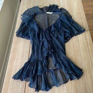 Chiffon top made in Italy with ruffled neck line and flounce bottom